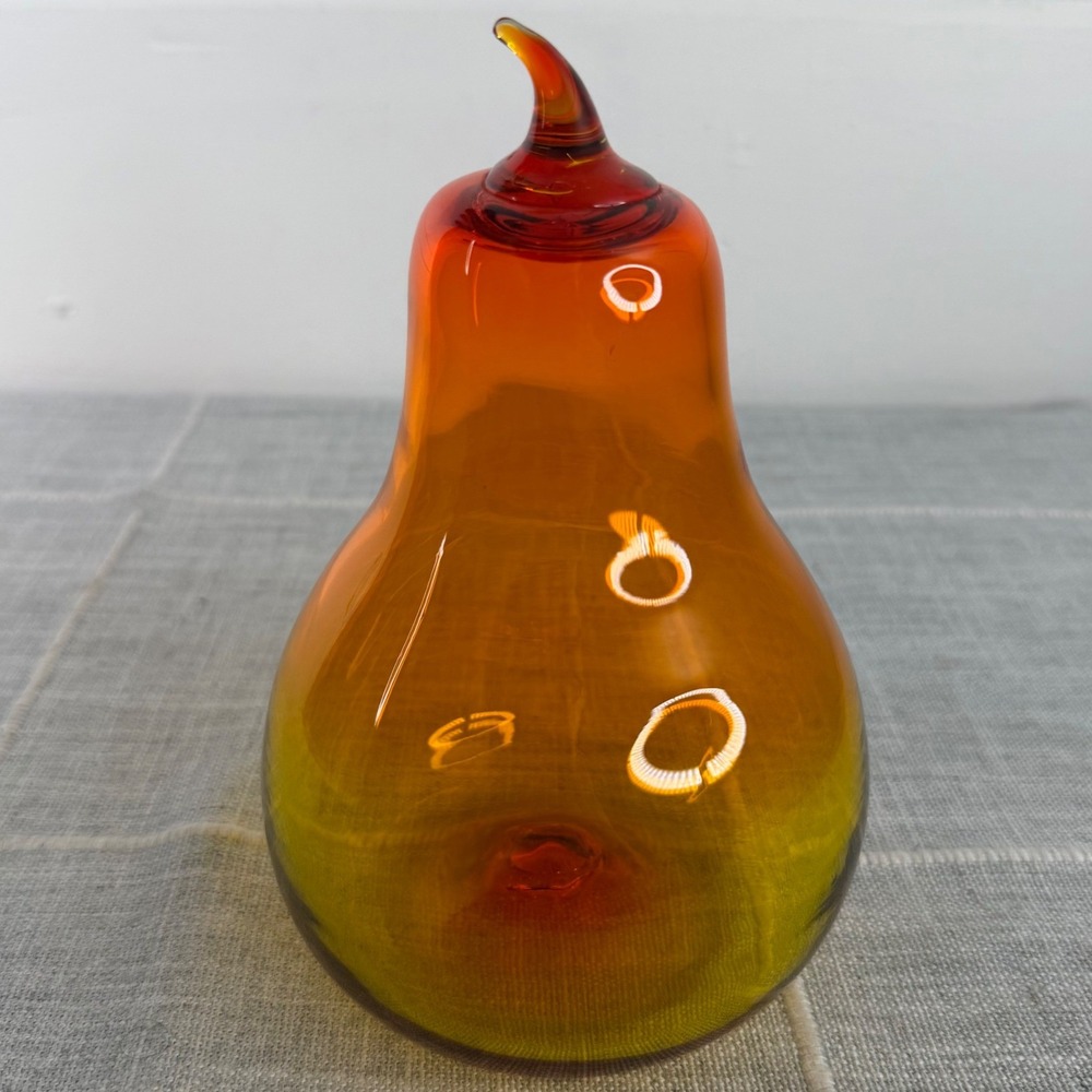 Blenko 9351 Pear Ombre Orange Yellow Glass Fruit MCM‎ Kitsch Kitchen Decor